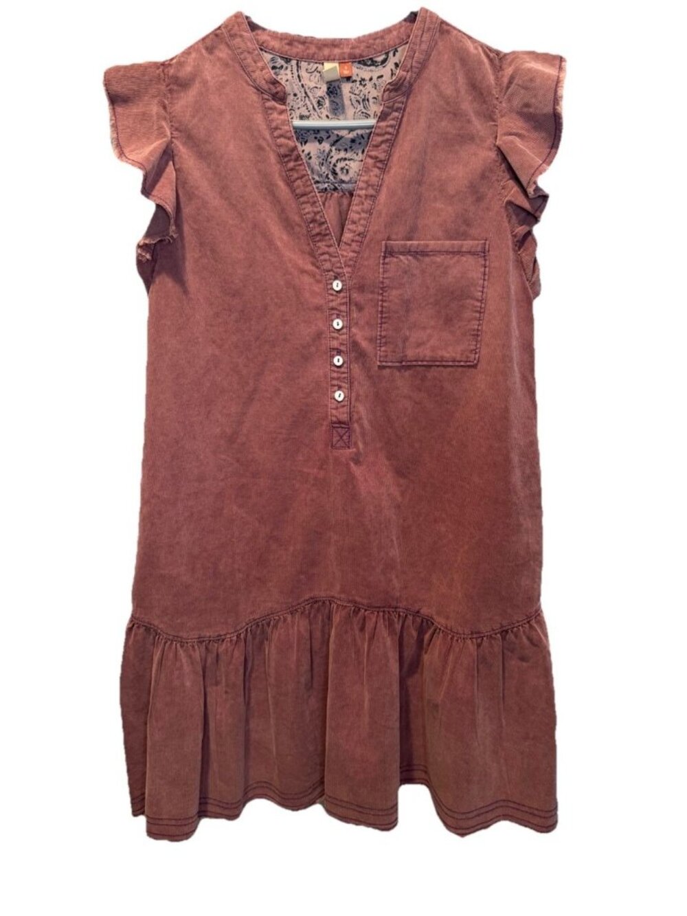 Pilcro Anthropolgie Maroon Flounced Short Sleeve Tunic Mini Dress S Boho
